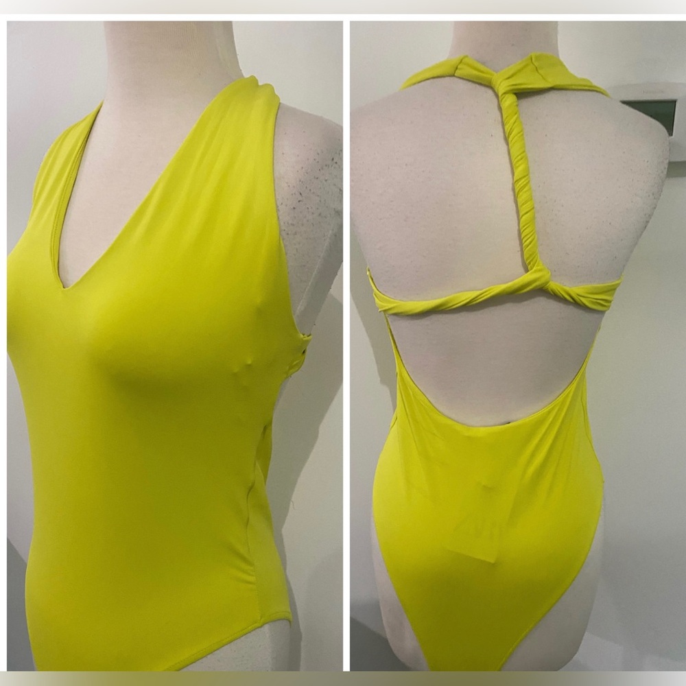 ZARA Yellow/Green V-Neck Bodysuit - Size L - NEW